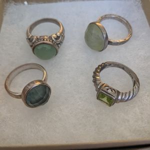Sterling silver rings with semi precious green stones